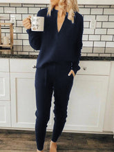 Load image into Gallery viewer, V-Neck Long Sleeve Top And Drawstring Slim Pants Set
