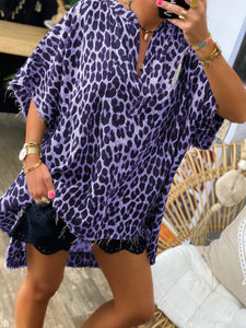Retro Casual Loose V-Neck Leopard Print Top