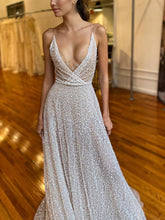 Load image into Gallery viewer, Fashion Sexy Sequin Suspenders Deep V-neck Mopping Evening Dress
