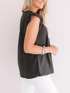 Striped Spot Short Sleeve Women's Blouses with Flowers