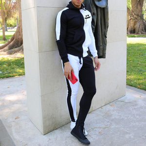 Men'S Black And White Color Matching Sports Suit