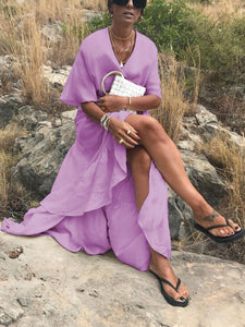 Casual Solid Color V-neck Tunic Dress