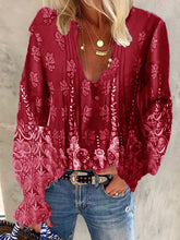 Load image into Gallery viewer, Vintage Bohemian Long Sleeve V Neck Floral Shirt
