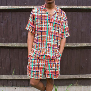 Men'S Summer Color Matching Plaid Loose Suit