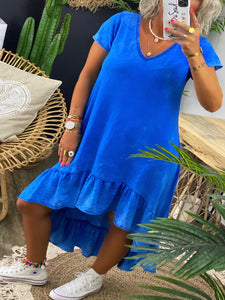 Simple Casual Loose V-Neck Short Sleeve Dress