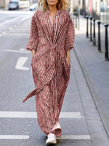 Fashion Casual Striped Print Long Sleeve Dress
