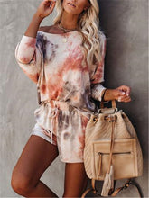 Load image into Gallery viewer, Round neck tie-dye short sleeve suit
