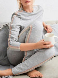 Round Neck Long Sleeve Top Casual Jogging Trousers Two Piece Set