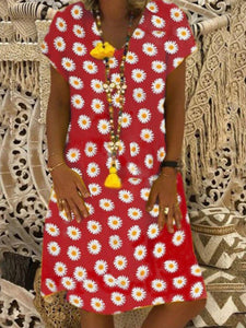 Casual V-neck Little Chrysanthemum Print Dress