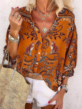 Load image into Gallery viewer, Casual Loose Long Sleeve Lapel Print Top
