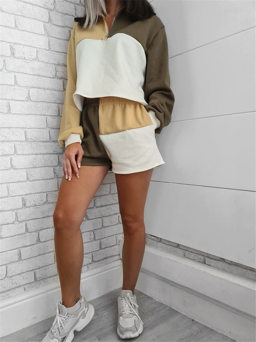 Loose Colorblock Sweatshirt Suit