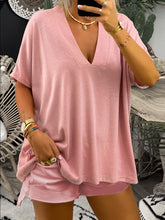 Load image into Gallery viewer, Simple Casual Loose V-Neck Short Sleeve Top Shorts Set
