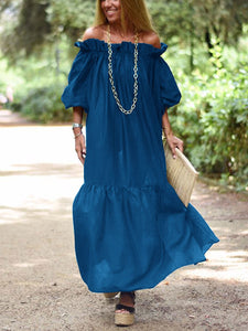 Summer Loose Off Shoulder Mid-Long Sleeve Maxi Dress