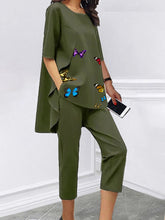 Load image into Gallery viewer, Loose Short Sleeve Casual Butterfly Print Two-piece Suit
