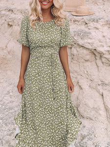 Round Neck Floral Waist Dress