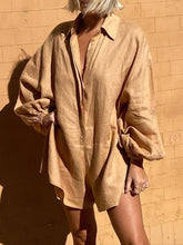 Load image into Gallery viewer, Casual Solid Color Lapel Puff Sleeve Jumpsuit
