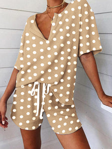 Casual Loose Polka Dot Short Sleeve Two-piece Suit