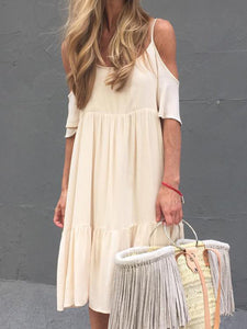 Solid Midi Dress Summer Plus Size Cold Shoulder Dresses