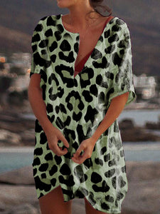 Casual Leopard Print Short Sleeve Dress