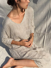 Load image into Gallery viewer, Solid Color V-Neck Cotton and Linen Dress
