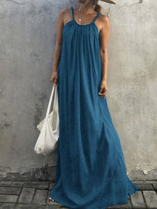 Bohemian Solid Color Suspender Dress