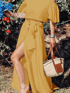 Solid Color Button Loose Two-piece Set