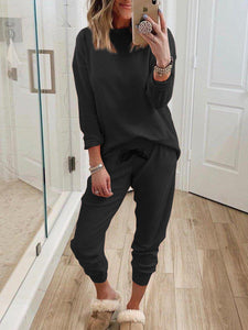 Casual Loose Round Neck Long Sleeve Top Two-piece Suit