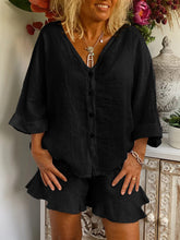 Load image into Gallery viewer, Simple Casual Loose V Neck Shirt Shorts Suit
