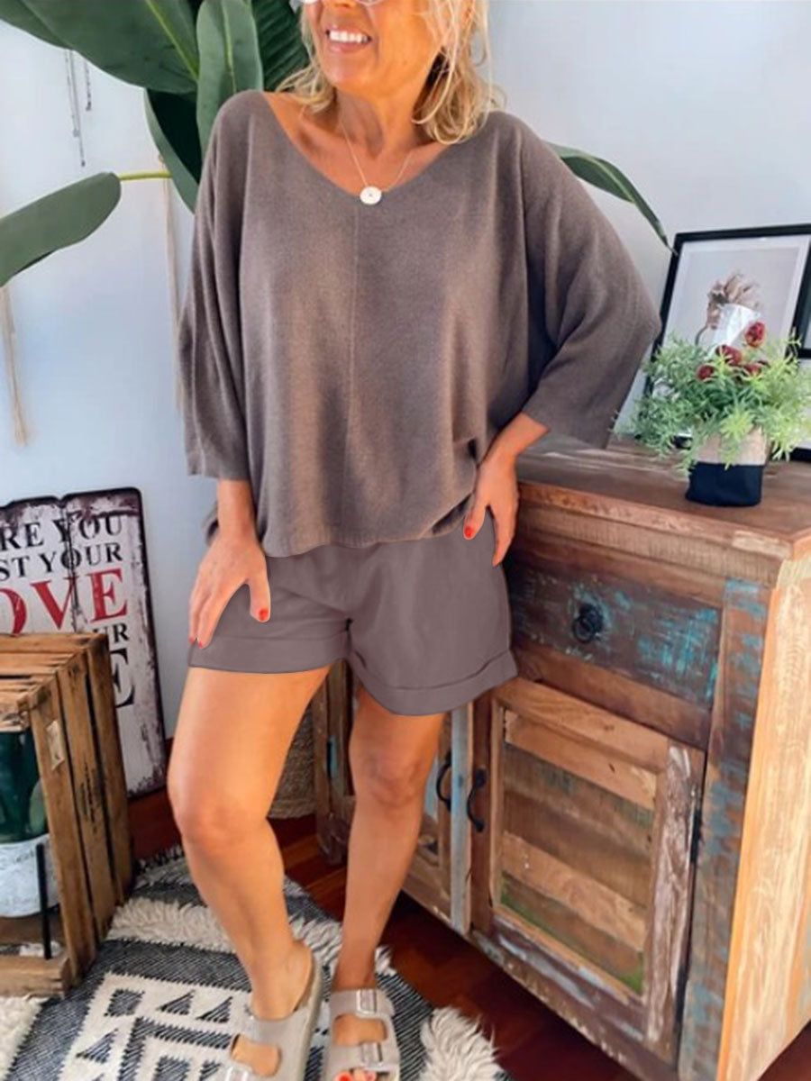 Basic Solid Color Shorts Suit