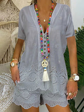 Load image into Gallery viewer, Fashionable Solid Color Hollow Short Sleeve Casual Suit
