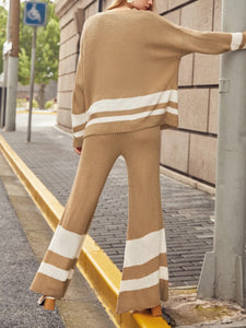 达不到供应链要求，产品下架Round Neck Knitted Striped Color Matching Suit