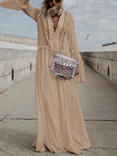 Load image into Gallery viewer, Lace Stitching V-Neck Solid Color Long-Sleeved Dress
