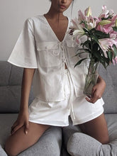 Load image into Gallery viewer, Solid Color Lace Pocket V-Neck Suit
