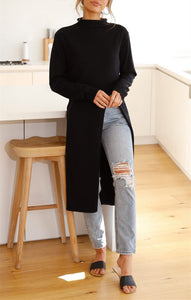 Round Neck Long Sleeve Split Shirt