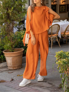 Round Neck Long Sleeves Solid Color Loose Suit