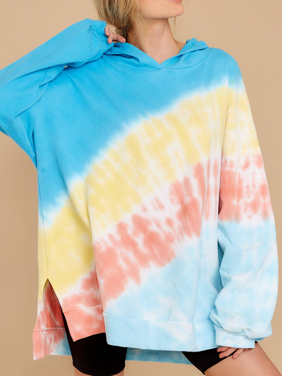 Casual Blue Multi Tie Dye Hoodie