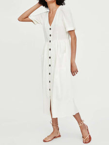 V-neck Net Color Short Sleeve Dress