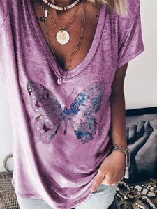 Butterfly Print T-shirt Casual Shirt