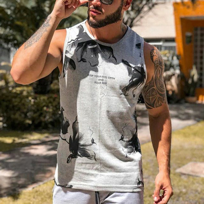 Men'S Casual Fashion Retro Round Neck Print Vest
