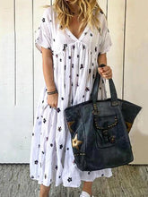 Load image into Gallery viewer, V-neck Short Sleeve Printed A-line Floral Dress
