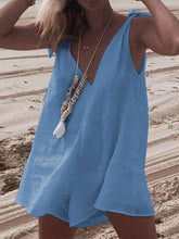 Load image into Gallery viewer, Bow V Neck Sleeveless Loose Short Rompers Jumpsuit
