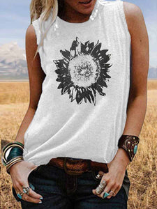 Casual Sunflower Graphic Print Sleeveless T-shirt