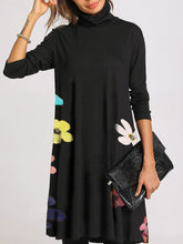 Load image into Gallery viewer, Simple Casual Loose High Neck Floral Dress
