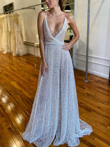 Fashion Sexy Sequin Suspenders Deep V-neck Mopping Evening Dress