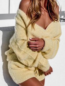 Sexy Casual V-Neck Long Sleeve Top Shorts Suit