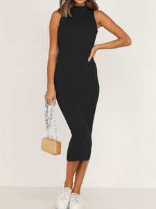 Sexy Solid Color Round Neck Sleeveless Dress