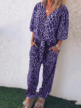 Load image into Gallery viewer, Retro Casual Loose V-Neck Short-Sleeved Shirt Pants Leopard Print Suit
