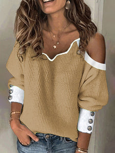 Casual Loose V-neck Off-shoulder Sweater