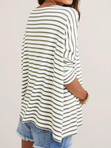 Casual Solid Color Long-sleeved Striped Printed Maternity Top