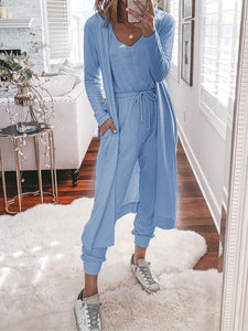 Casual Loose Top Pants Jacket Knitted Three Piece Suit